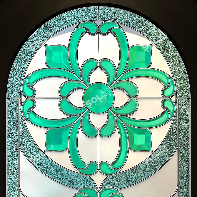 Elegant Arched Stained Glass Window 3D model image 2