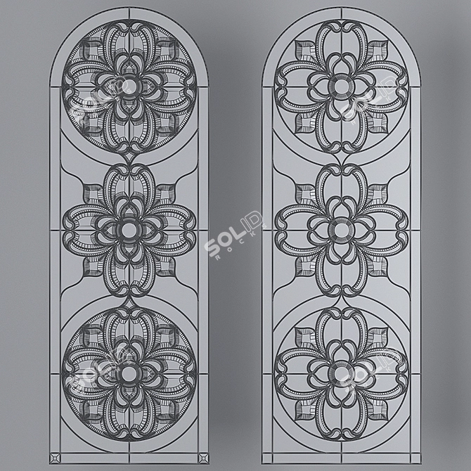 Elegant Arched Stained Glass Window 3D model image 3