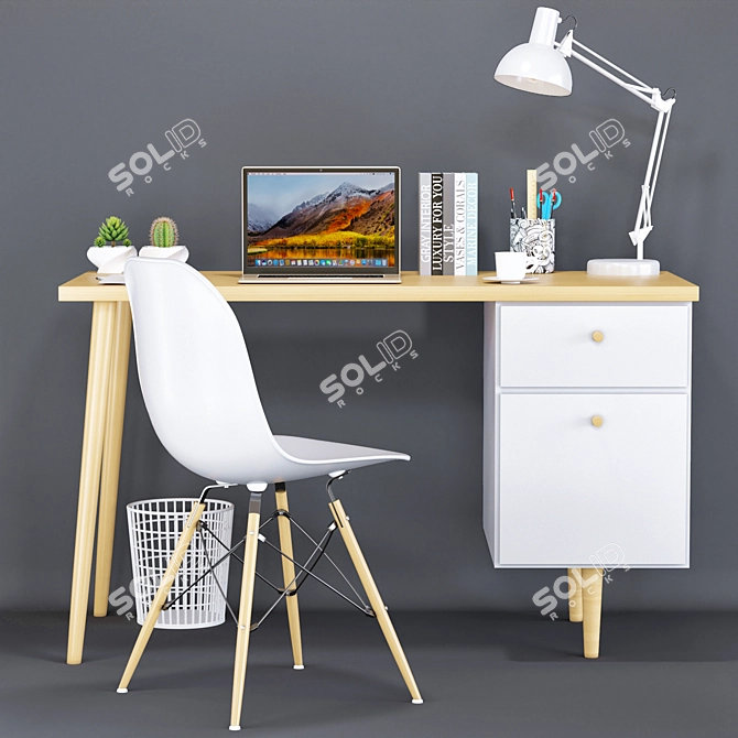 Elegant Office Desk & Chair 3D model image 2