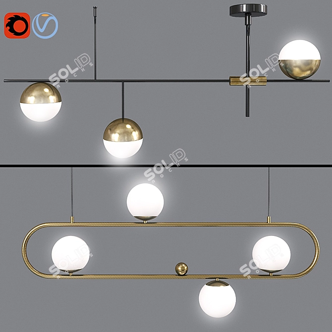 Modern Multi-Light Pendant Set 3D model image 1