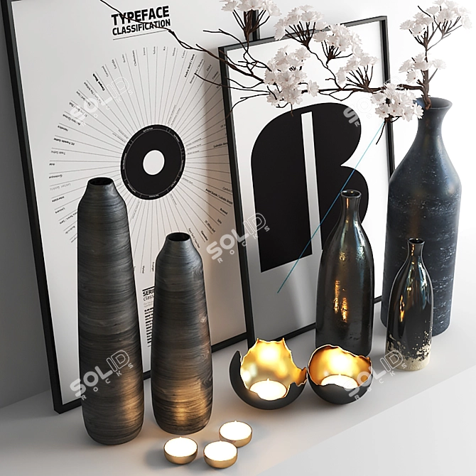 Sleek Black Vase Set 3D model image 2