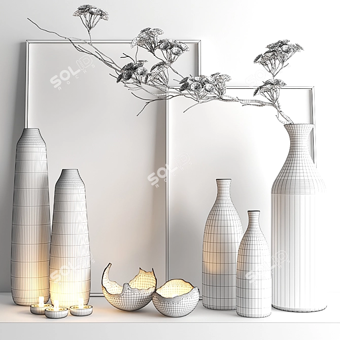Sleek Black Vase Set 3D model image 3