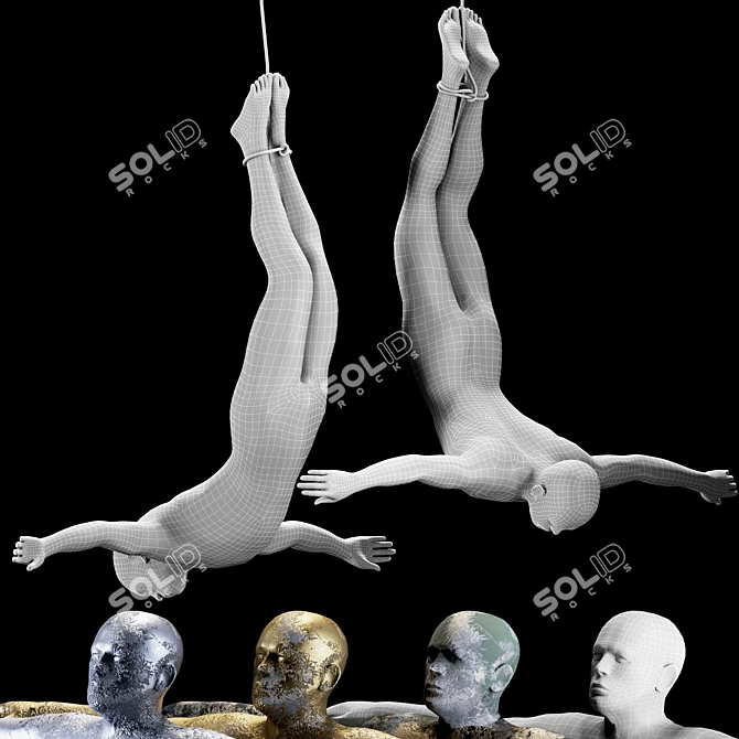 Sculpted Men in Flight - 800h Dimension 3D model image 3