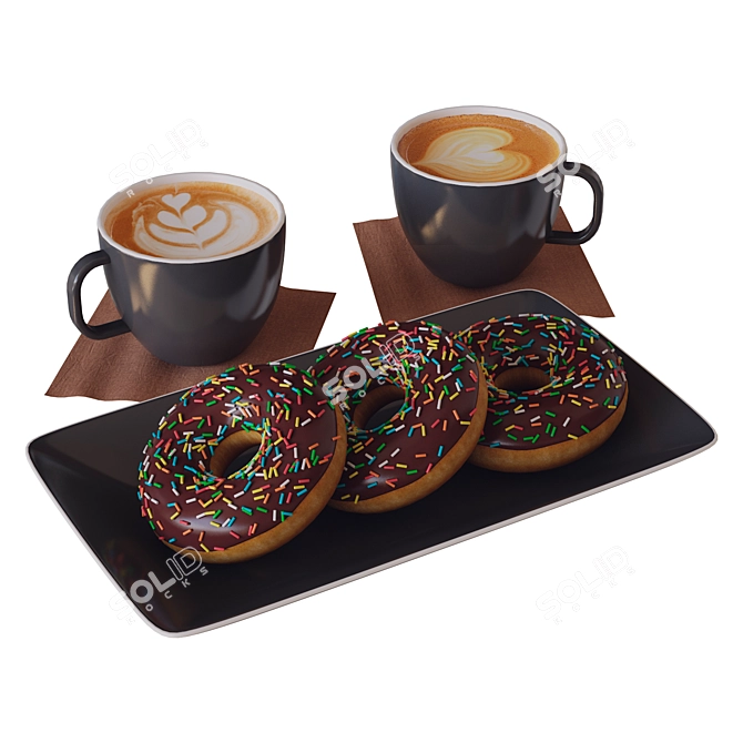 Delicious Coffee and Donut 3D 3D model image 1