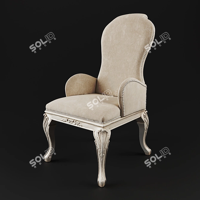 Exquisite Wood Velvet Chair 3D model image 1