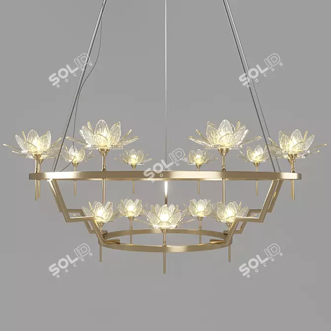 Modern Brass Glass Pendant Chandelier 3D model image 1