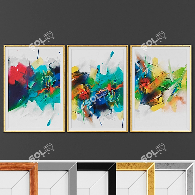 Elegant 3-Piece Picture Frame Set 3D model image 1