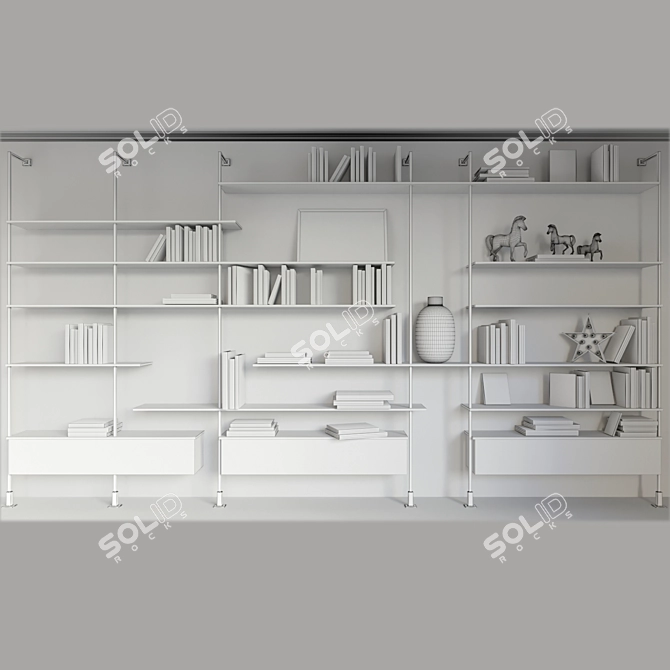 Modern Office Furniture Set: Books, Shelves, Vase, Stationery 3D model image 2