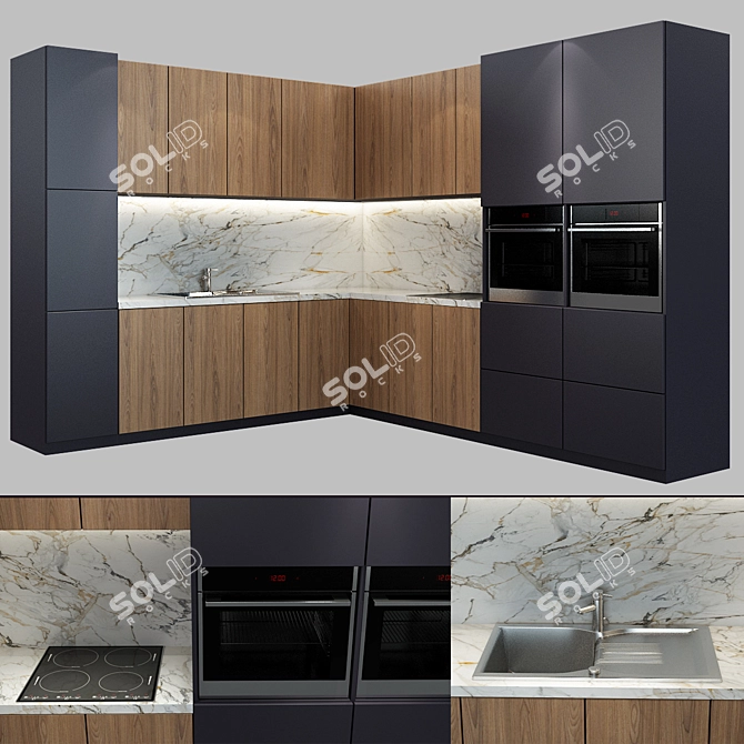 Sleek and Stylish Kitchen_012 3D model image 1