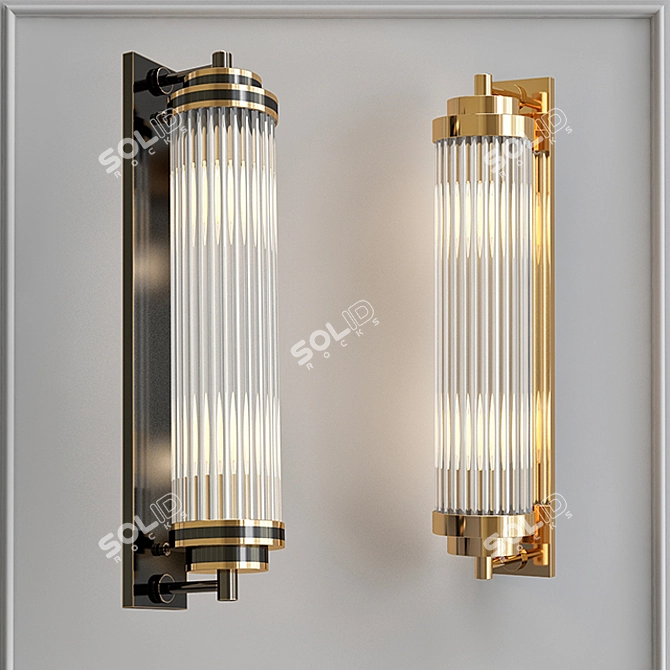 Modern Black Brass Corrugated Glass Wall Lamp 3D model image 1