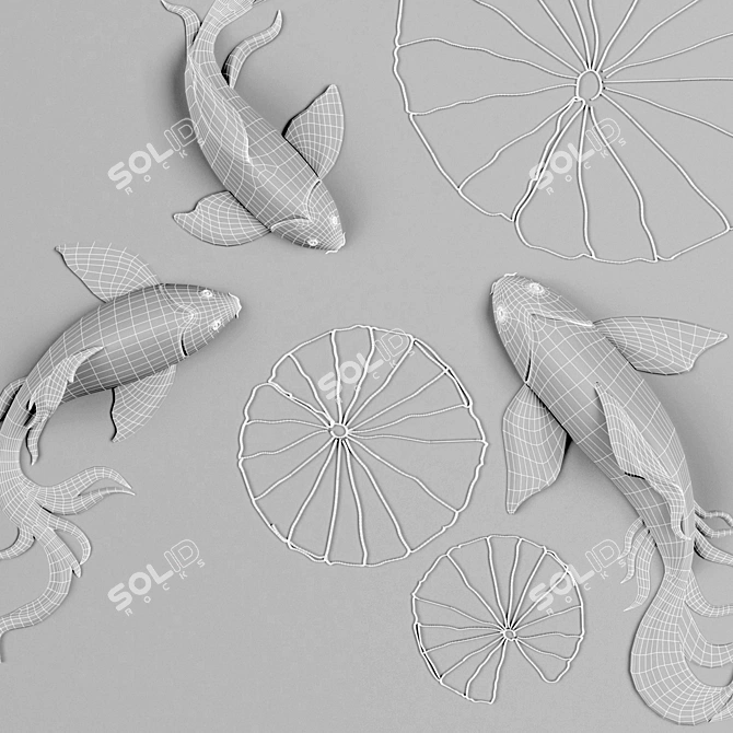 Elegant Blue and White Koi Fish Wall Sculptures 3D model image 3