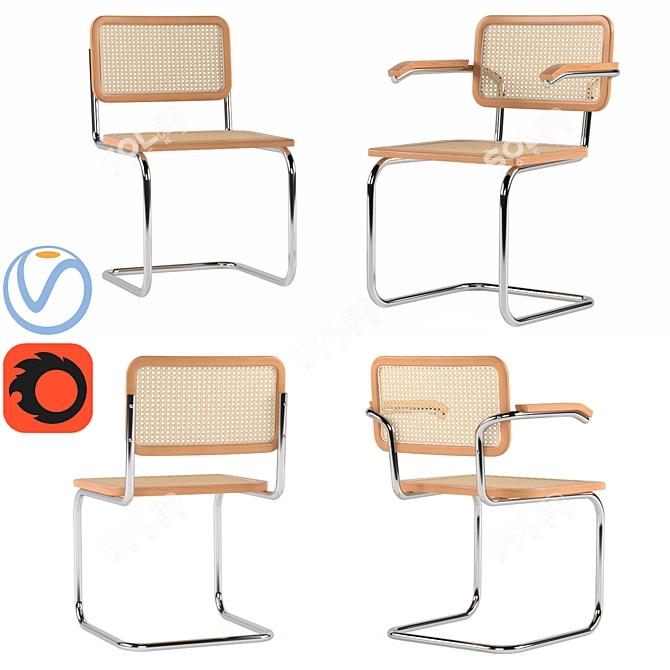 Versatile Steel-framed Rattan Chair 3D model image 1