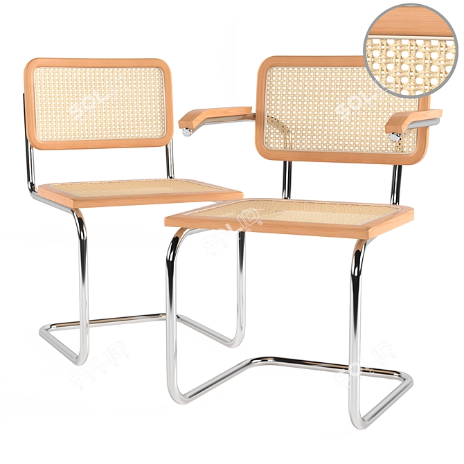 Versatile Steel-framed Rattan Chair 3D model image 2