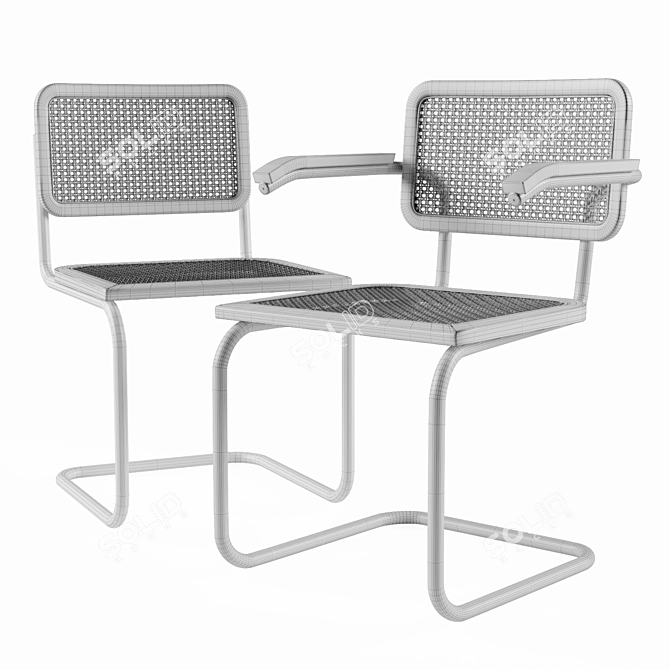 Versatile Steel-framed Rattan Chair 3D model image 3