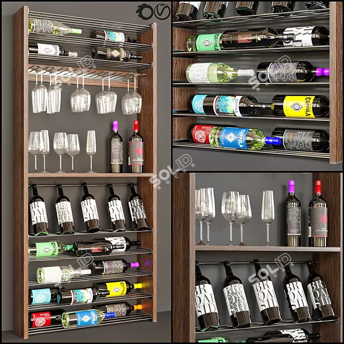 Wine Bottle Display Unit with Glasses 3D model image 1