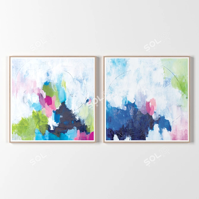 Modern Wood Frame Paintings 3D model image 1