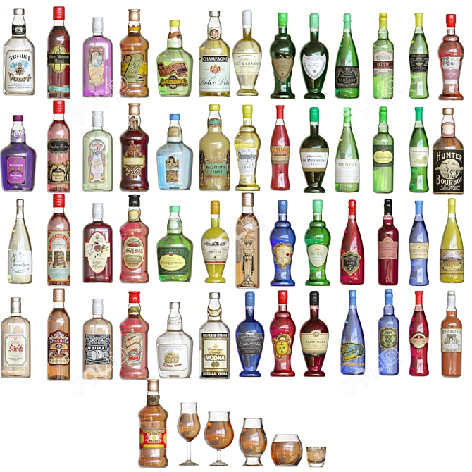 Variety of 3D Alcohol Bottles 3D model image 1