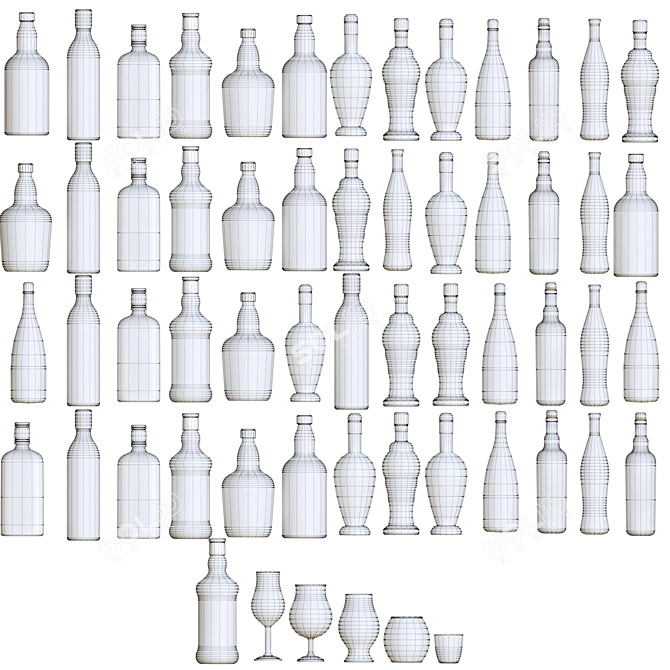 Variety of 3D Alcohol Bottles 3D model image 2