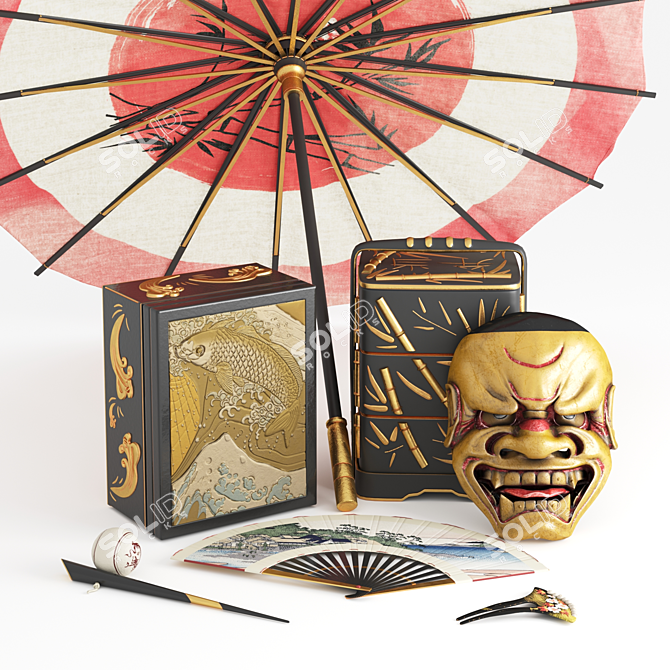 Japanese Inspired Decorative Set 3D model image 1