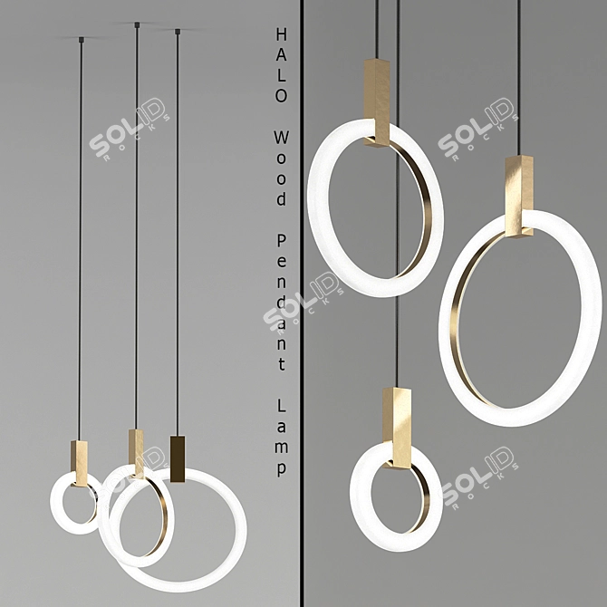 HaloWood Modern Wood Chandelier 3D model image 1