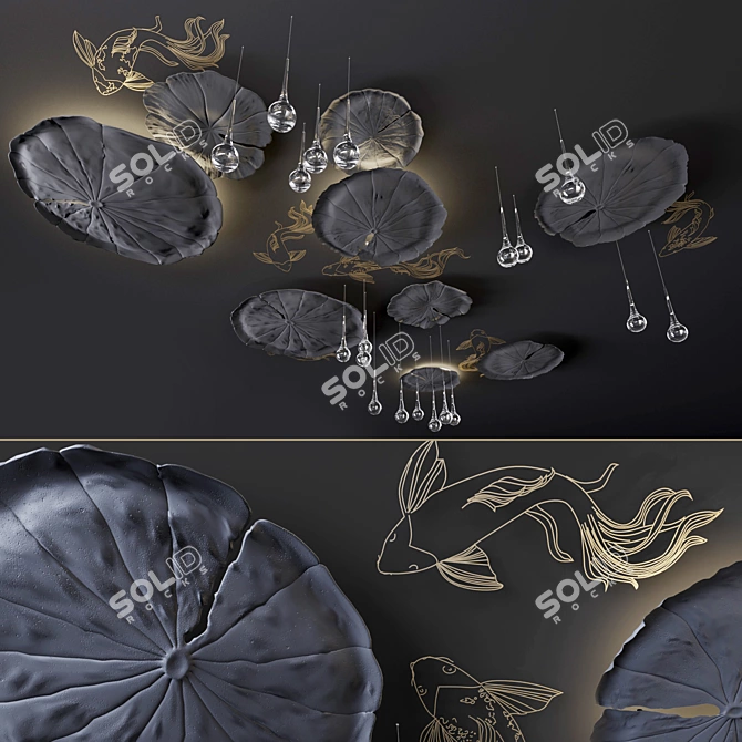 Water Lily and Fish Ceiling Decor 3D model image 1