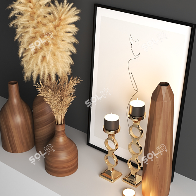 Rustic Oak Wood 5-Piece Set 3D model image 2