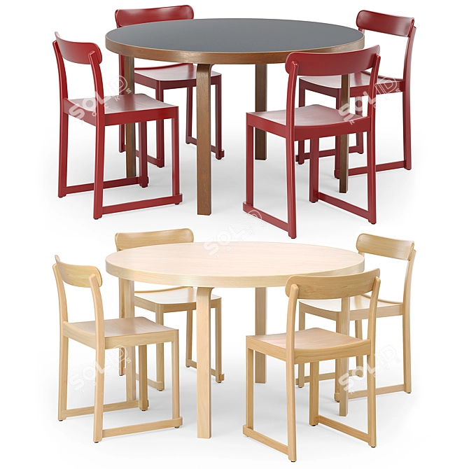 Artek Aalto Round Table & Atelier Chair 3D model image 1