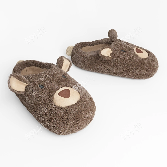 Fuzzy Bear Kids Slippers 3D model image 1