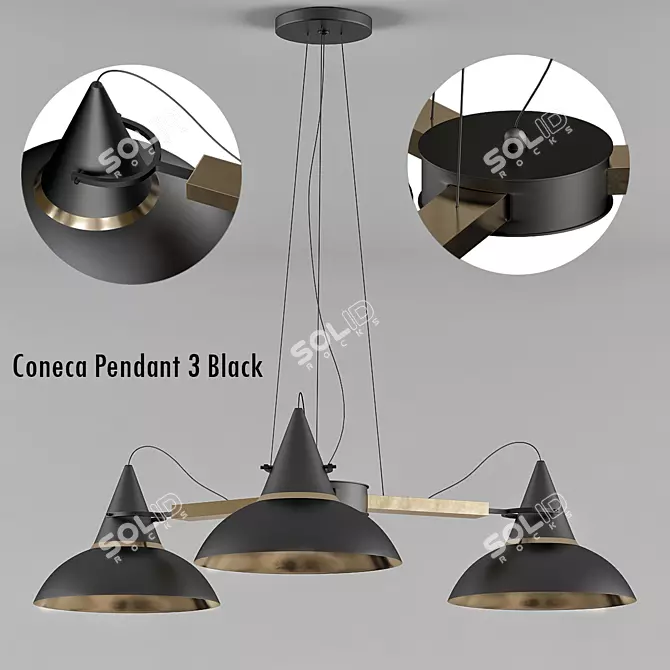 Sleek Coneca Pendant in Black 3D model image 1