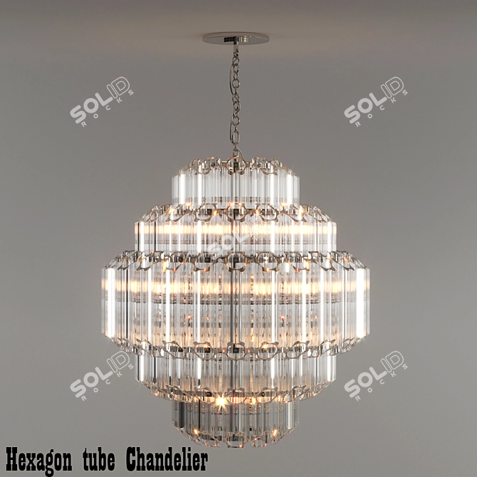 Modern Hexagon Tube Chandelier 3D model image 1