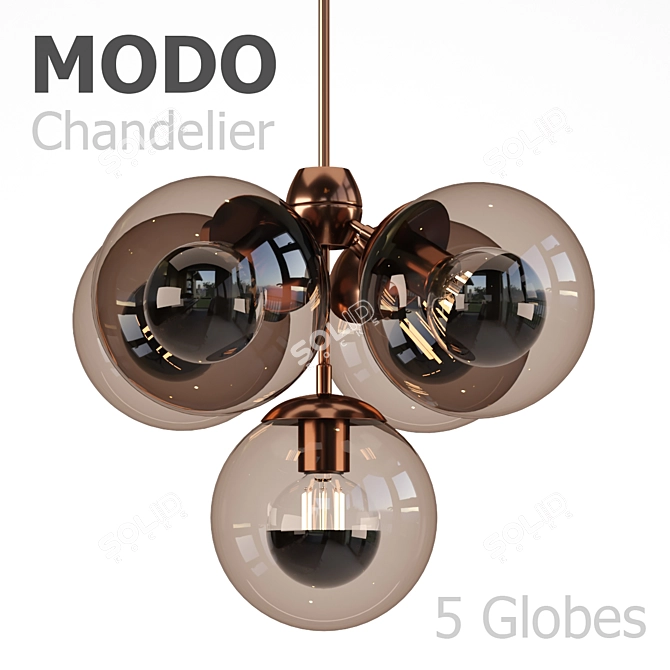 Elegant Modo Chandelier: 5 Globes 3D model image 1