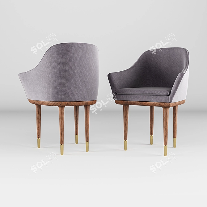 Elegant Wood & Brass Chair Set 3D model image 2