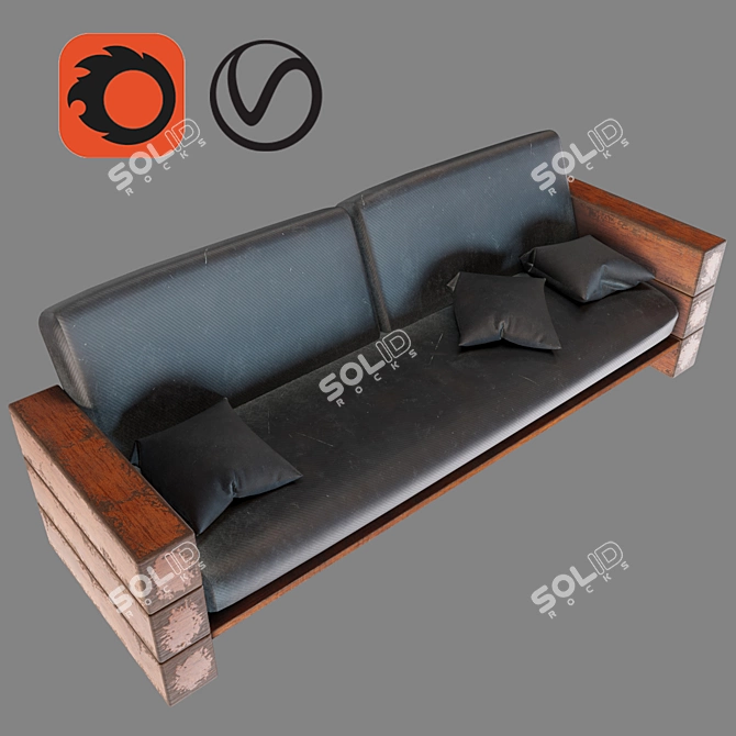 Elegant Wooden & Leather Sofa 3D model image 2