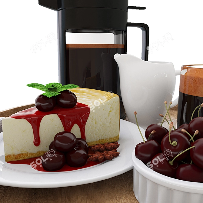 Indulgent Coffee & Cherry Cheesecake 3D model image 2