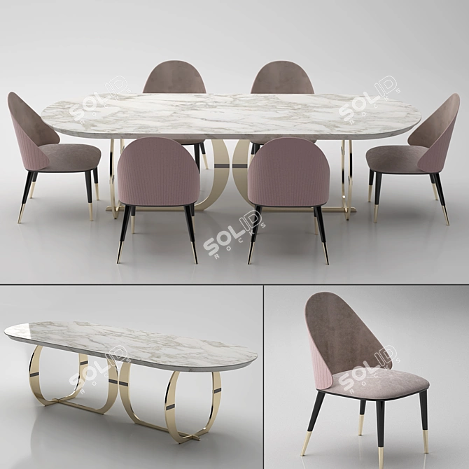 Elegante Italiano Dining Set | Table + Chairs 3D model image 2