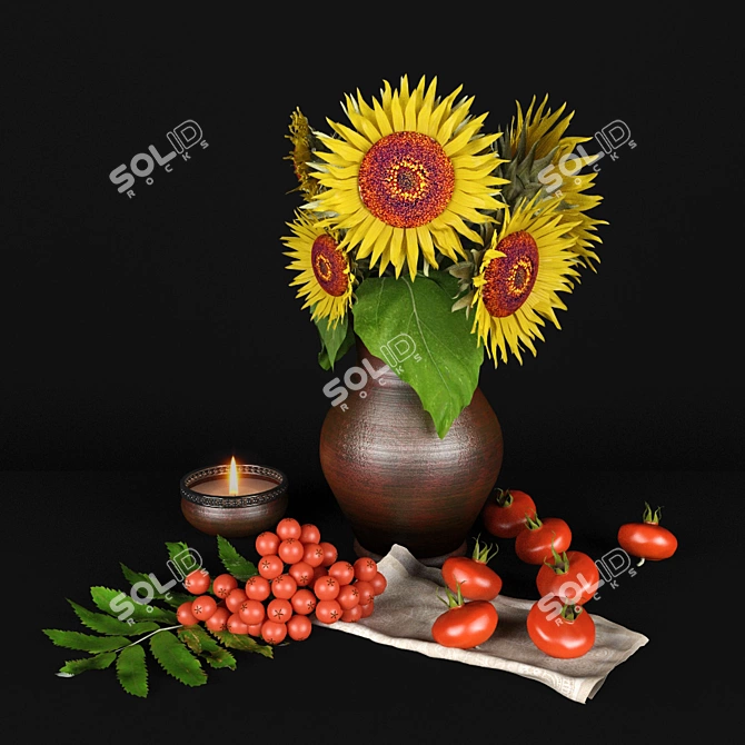 Sunflower and Mountain Ash Decor Set 3D model image 1