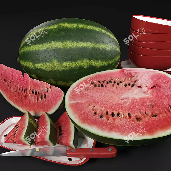 Watermelon 3D Food Set 3D model image 2