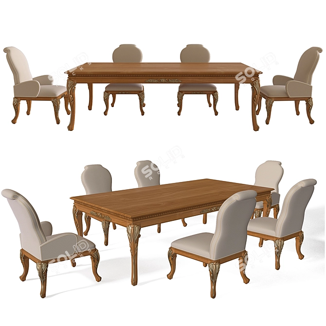 Veneta Sedie Walnut Dining Table & Chairs 3D model image 1