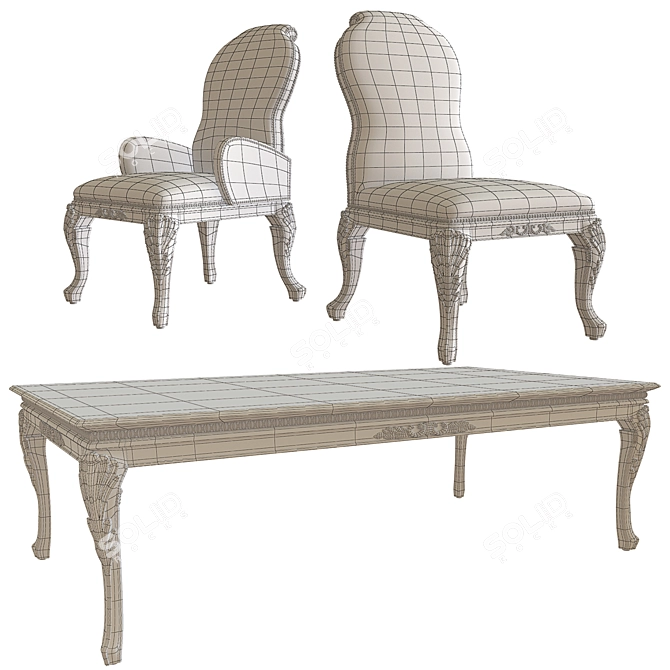 Veneta Sedie Walnut Dining Table & Chairs 3D model image 3