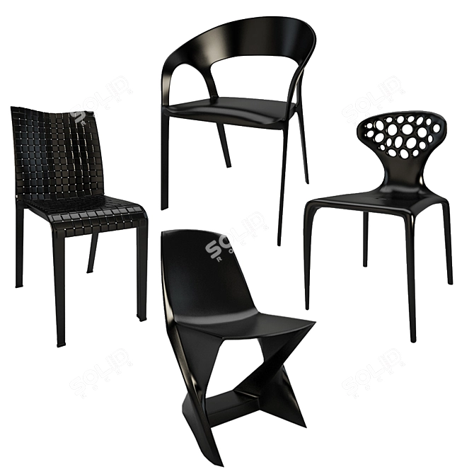 Sleek Black Plastic Chairs 3D model image 1