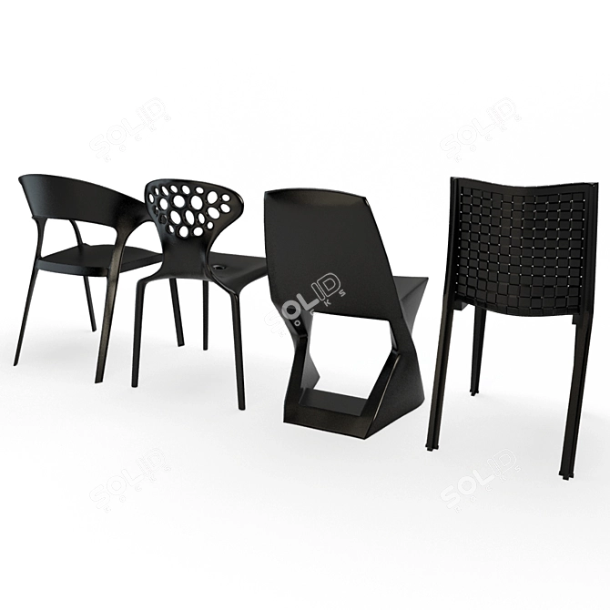 Sleek Black Plastic Chairs 3D model image 2