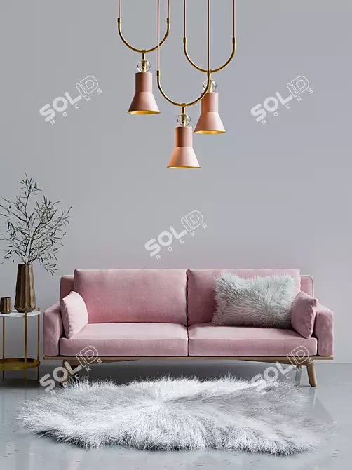 Gleaming Brass Chandelier 3D model image 1