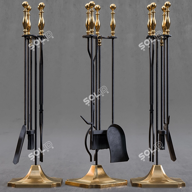 Premium Hearth Tool Set 3D model image 1