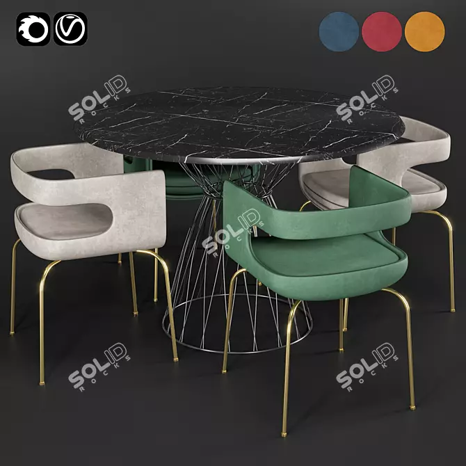 Modern Chair & Table Set 3D model image 1