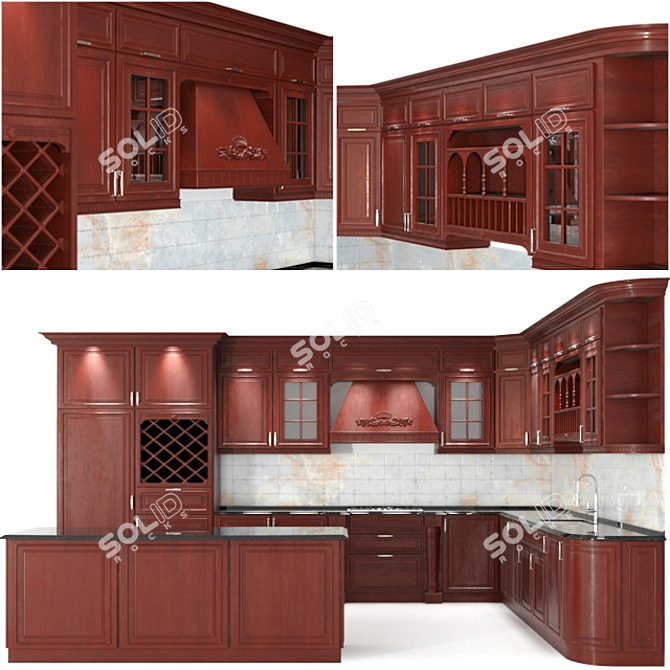 Timeless Contemporary Brown Kitchen Cabinet 3D model image 1