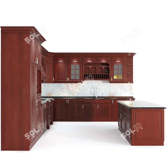 Timeless Contemporary Brown Kitchen Cabinet 3D model image 2