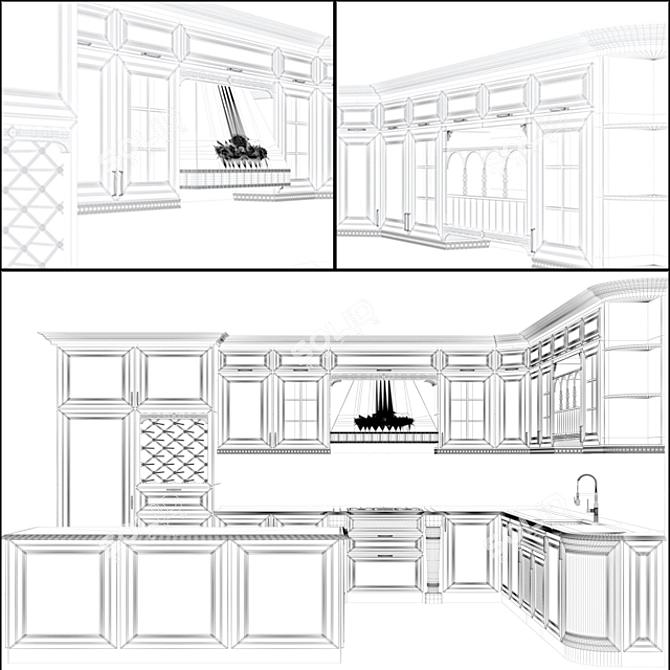 Timeless Contemporary Brown Kitchen Cabinet 3D model image 3