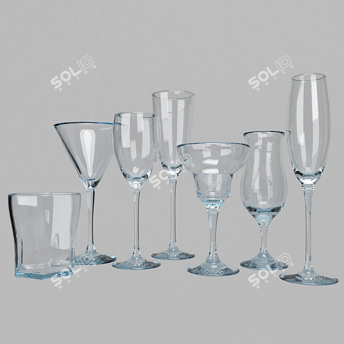 Elegant Glassware Set: Wine, Whiskey, Margarita, Martini, Hurricane 3D model image 1