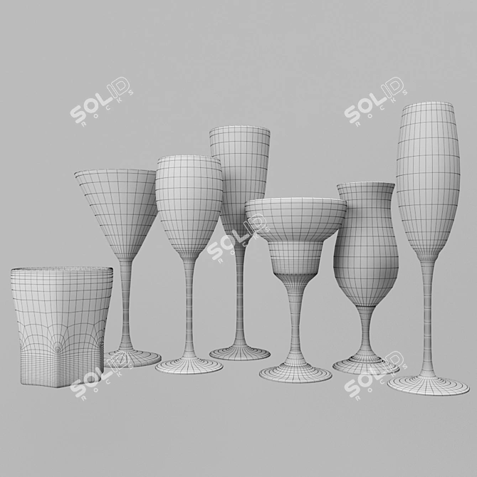 Elegant Glassware Set: Wine, Whiskey, Margarita, Martini, Hurricane 3D model image 2