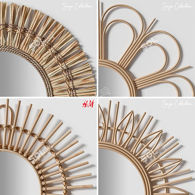 Handcrafted Rattan Mirrors - Boho-Inspired Décor 3D model image 1